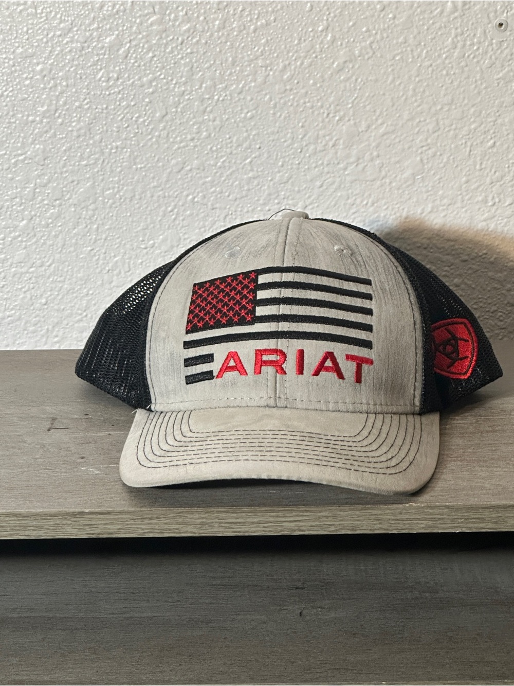 Ariat American Flag Trucker Hat Gray Black Mesh Snapback Cap